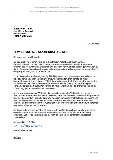 Bewerbung Als Kfz Mechatroniker Bewerbungen De