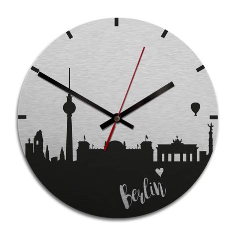 Horloge Murale En Alu Dibond Argent Skyline Berlin Wall Art Fr