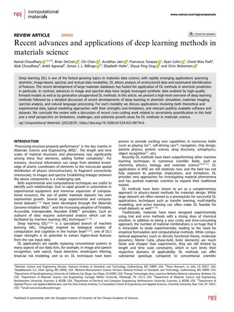 Recent Advances And Applications Of Deep Learning Methods In Materials