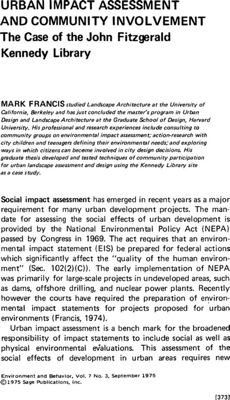 Urban Impact Assessment And Community Involvement The Case Of The John Fitzgerald Kennedy