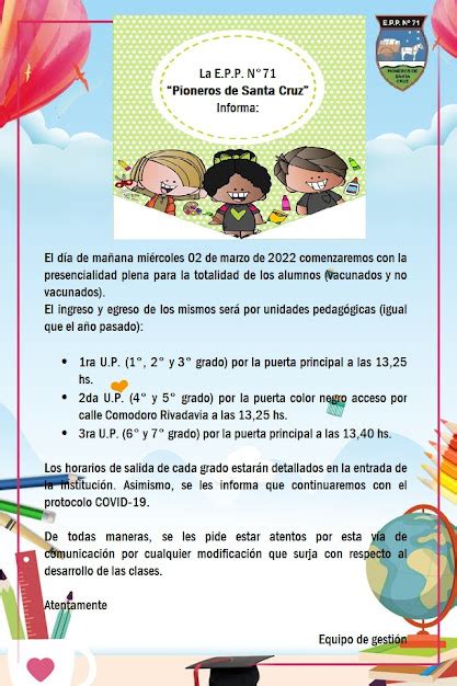 Escuela Provincial Primaria Nº 71 Pioneros de Santa Cruz AVISO INICIO