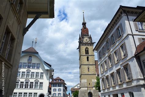 Altstadt von Zofingen mit Stadthaus und Stadtkirche, Kanton Aargau ...