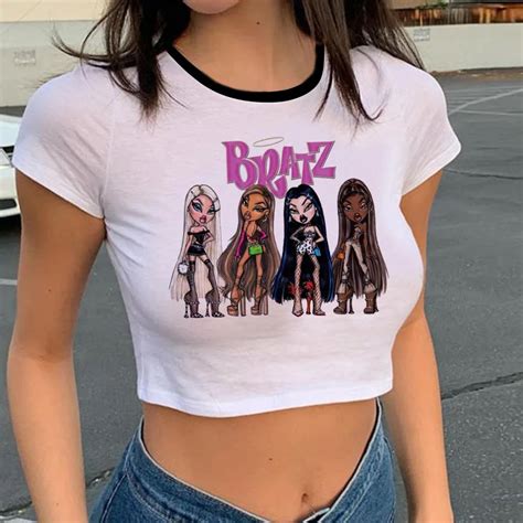 New Bratz Letter Graphic Print T Shirt Harajuku Crop Tops O Neck Short