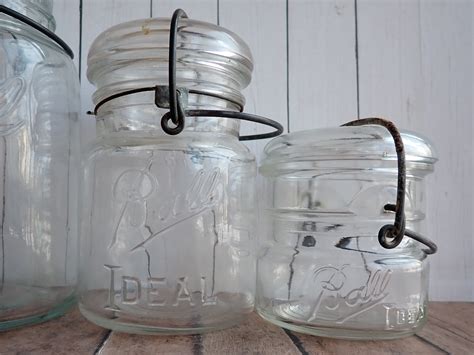 Vintage Clear Glass Ball Ideal Jar With Lid And Bail Set Of 3 Quart Pint And Third Pint Sized