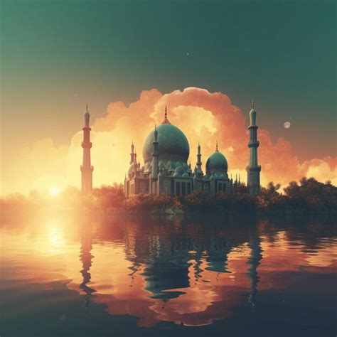 Premium Photo A Mosque Is Shown In A Painting With The Sun Setting