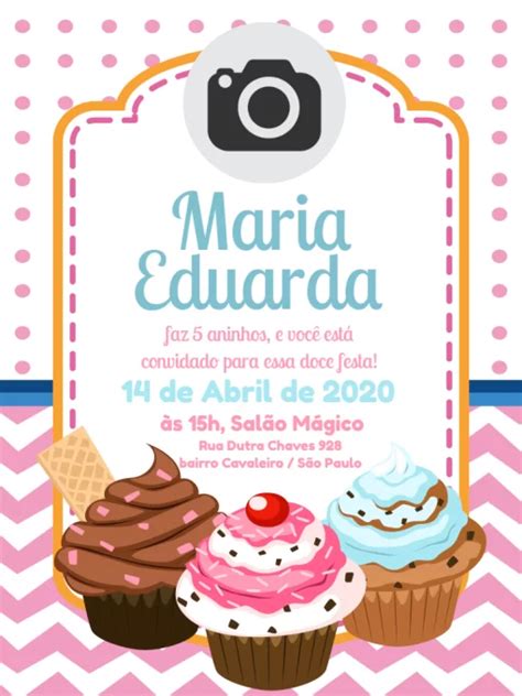 Fazer Modelos de Convites Para Editar Aniversário CupCakeEdite Online