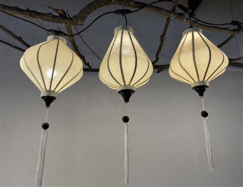 Set Of 3 Authentic Hoi An Bamboo Silk Lanterns 35cm Cream Etsy