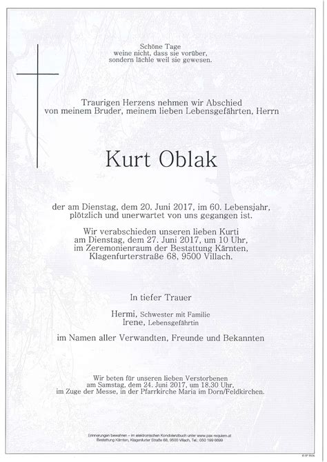 Parte für Kurt Oblak pax requiem