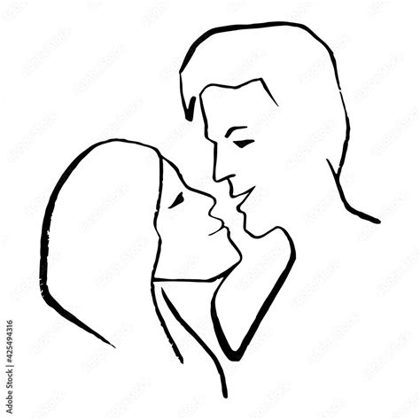 Vetor De Abstract Face Line Art Couple And Kissing Man And Women