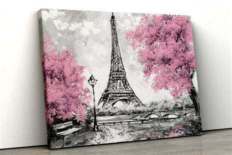 Pink Black And White Paris Oil Painting Lounge Framed Canvas Etsy