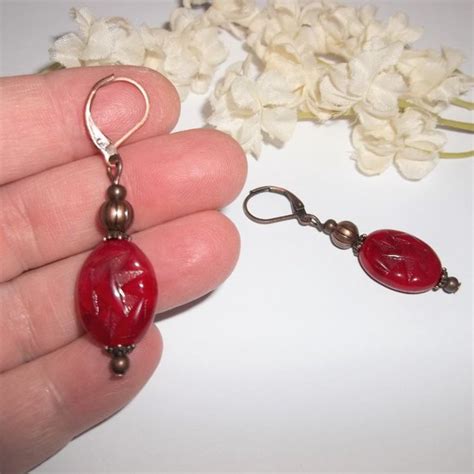 Wvluckygirl Jewelry Boho Earrings Red Copper Dangle Drop Jewelry