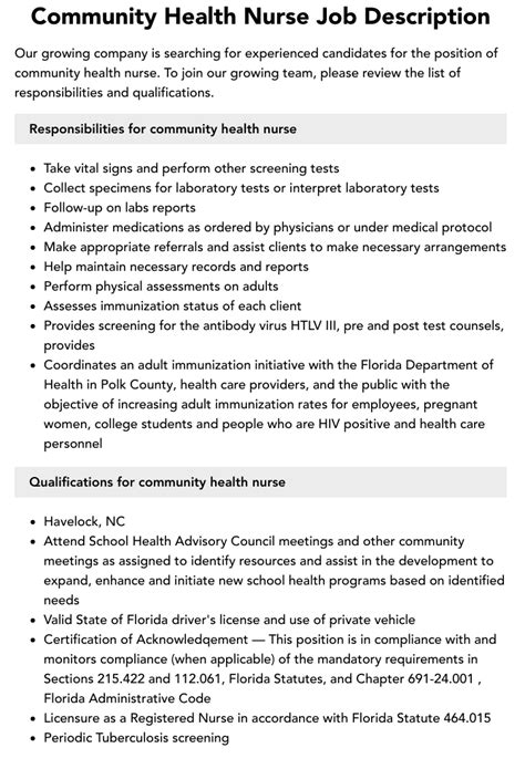 Community Health Nurse Job Description Velvet Jobs