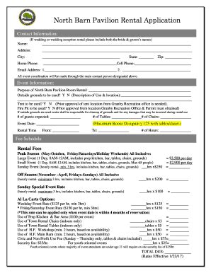 Fillable Online North Barn Pavilion Rental Application Fax Email Print