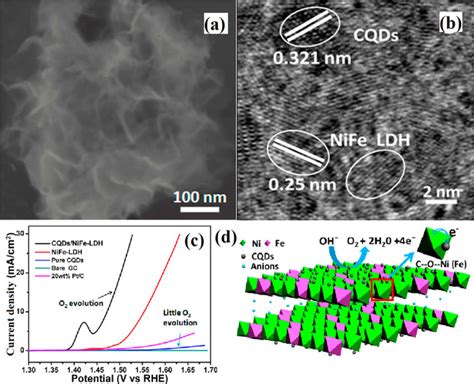 A Sem Image And B Hrtem Image Of Cqdnife Ldh Nanoplate Catalyst