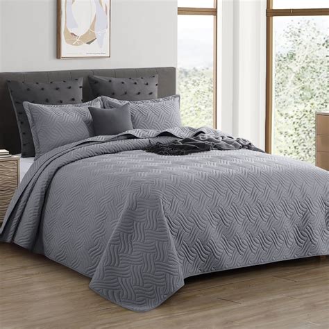 Ruikasi Queen Size Dark Grey Microfiber Quilt Set Lightweight Soft