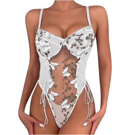 Wreesh Womens Lingerie Bodysuit Teddy Lingeries Lace One Pieces Mesh