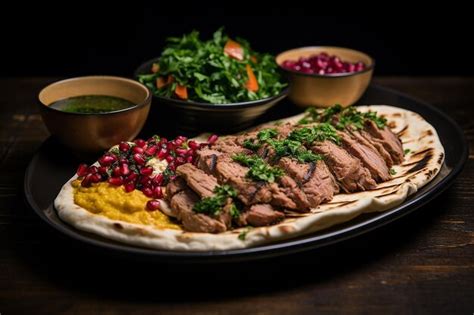 Premium Photo Shawarma Plate With Hummus And Tabouli