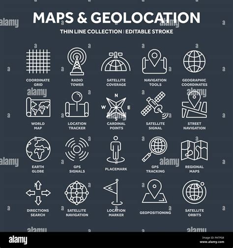 Map And Navigation Gps Coordinates Location Icons Line Art Stock