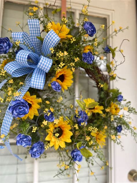 Sunflower Wreath Sunflower Summer Wreath Farmhouse Wreath Front Door