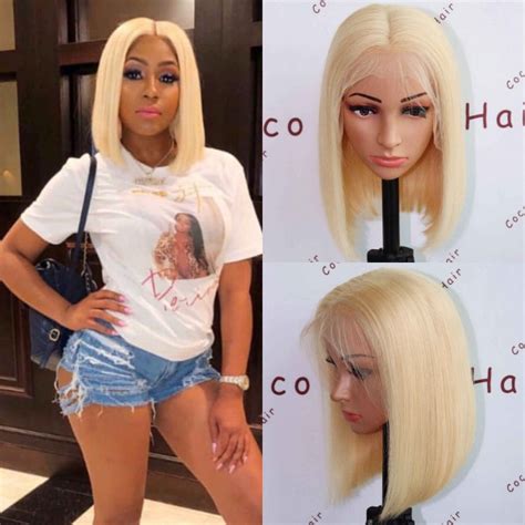 BOB06-Brazilian virgin human hair 613 color blunt cut bob glueless lace front wig