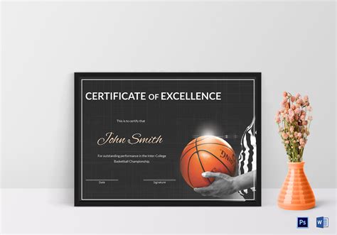 Basketball Excellence Certificate Design Template In Psd Word