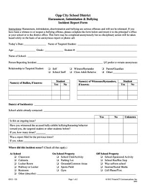 Fillable Online Bullying Incident Report Form Gened Parent