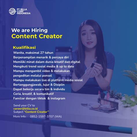 Lowongan Kerja Content Planner Content Creator Di Pt Billa Corp