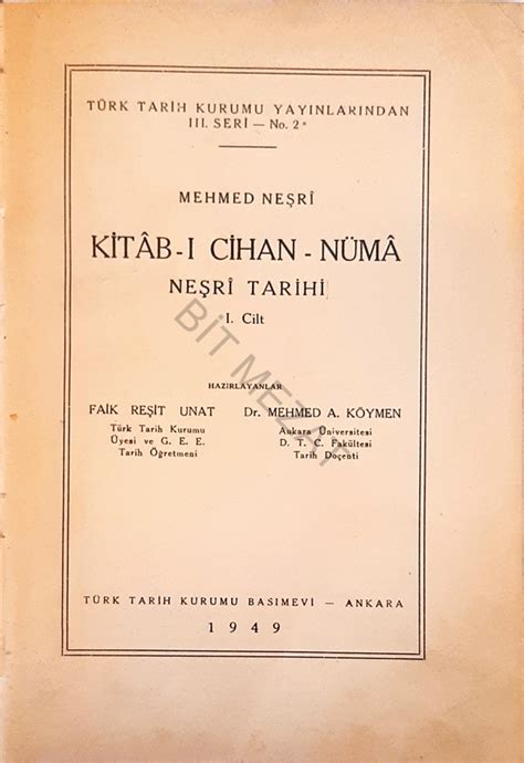 Kitab ı Ciihan Nüma Neşri Tarihi 1 Cilt Mehmed Neşri Türk Tarih