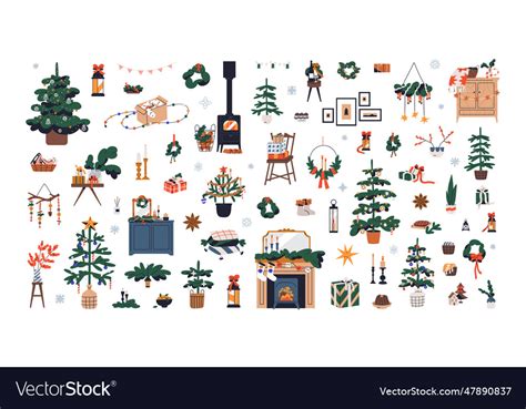 Christmas decorations set winter holiday Vector Image