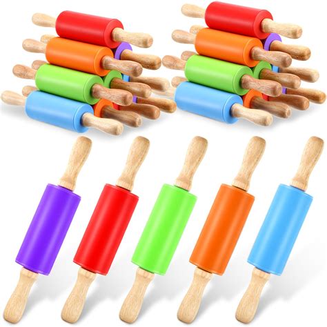 20 Pcs Small Rolling Pin Kids 9 Inch Mini Rolling Pin Silicone Wooden ...