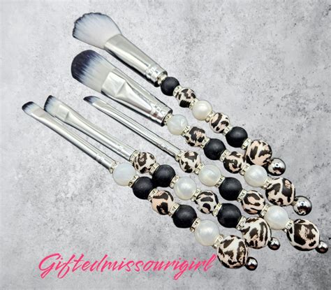 Black Leopard Makeup Brush Set 5 Piece Beaded Makeup Brushes Makeup Brush T Set