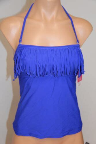 NWT Hula Honey Swimsuit Bikini Tankini Top Sz S BLU Bandeau Fringe EBay