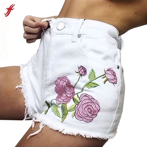 Women Applique Hole Shorts Sexy Ripped Jeans Denim Shorts Worn Loose