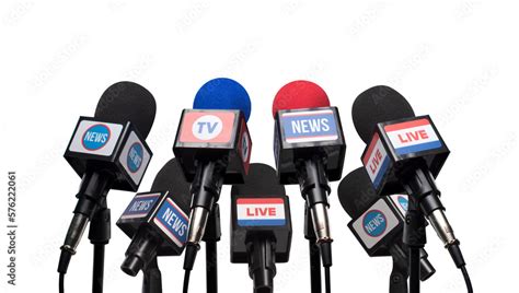 set  microphones ready   press conference stock photo adobe stock