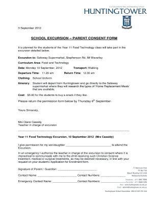 Excursion Consent Form Fill Online Printable Fillable Blank