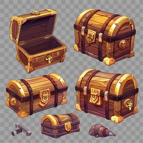 Premium Psd Psd Pirate Treasure Chest Set With Rich Chestnut And Gold