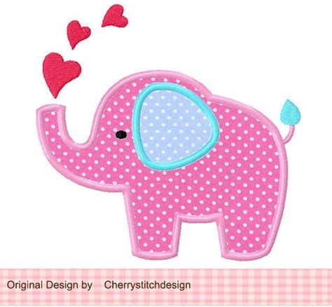 Embroidery Design Elephant With Hearts Machine Embroidery Applique