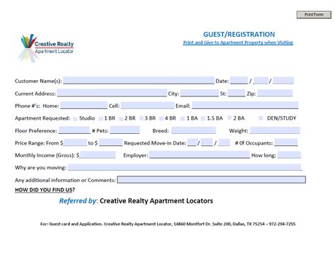 Printable Apartment Guest Card Template Printable Templates