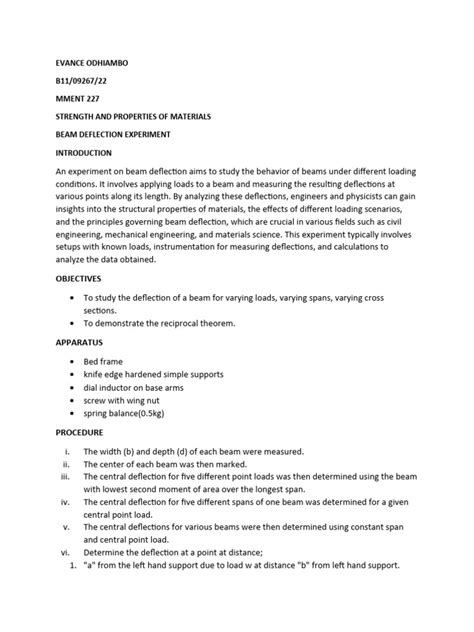 Beam Deflection Experiments | PDF | Beam (Structure) | Young's Modulus