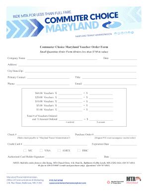 Fillable Online Commuter Choice Maryland Voucher Order Form Fax Email