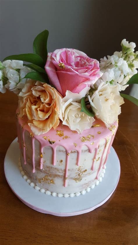 Naked Drip Cake With Edible Gold Leaf By Trina Tru