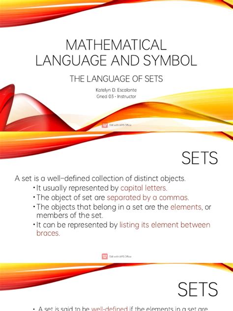 Mathematical Language And Symbol The Language Of Sets Pdf Set