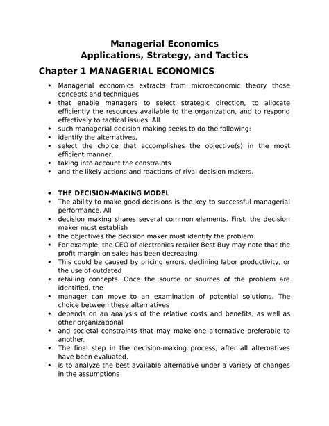 Managerial Economics Chapters 1 Managerial Economics Summaries