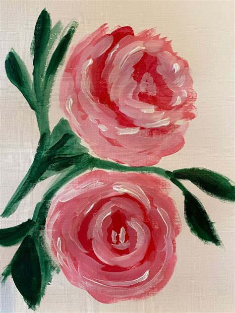 Gambar Bunga Mawar Pink Akrilik Wild Rose Acrylic Painting