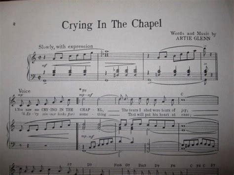 Crying In The Chapel Sheet Music Vintage 1953 Darrell Glenn Artie Glenn