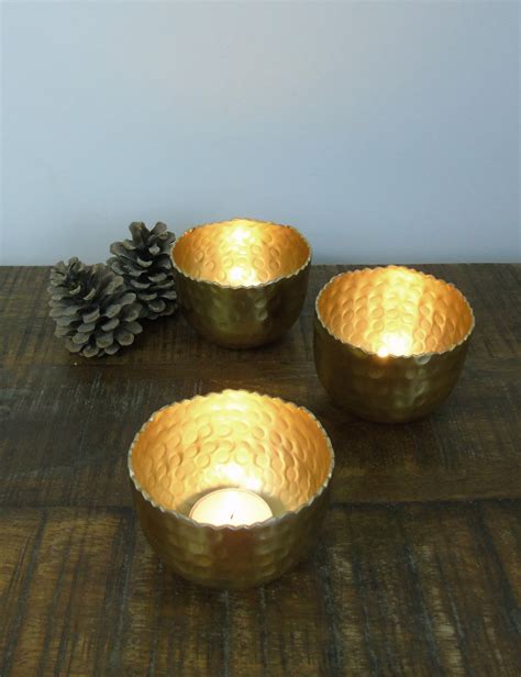 Hammered Brass Tea Light Holder - The Den & Now