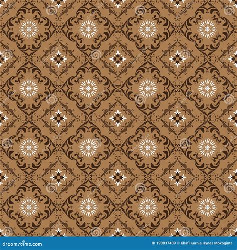 Beautiful Flower Motifs On Kawung Batik Design With Simple Brown Color Stock Illustration