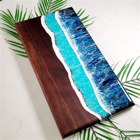 Ocean Wave Walnut Epoxy Charcuterie Board W Handles Cheese Etsy