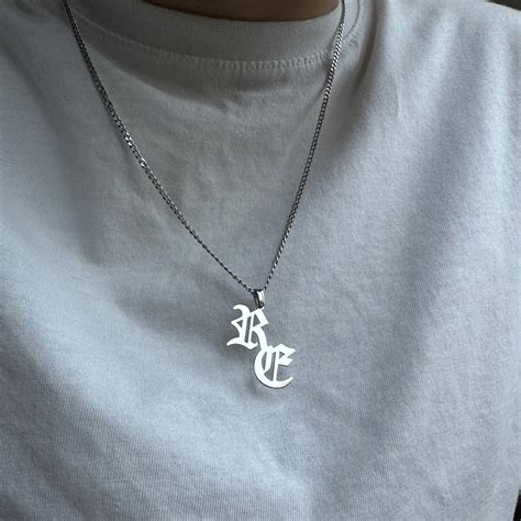 Double Old English Letter Necklace Initial Jewelry Silver Men Letter