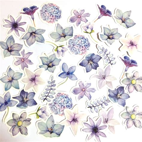 45 Pcs Purple Flowers Watercolor Sticker Sticker Flakes Etsy